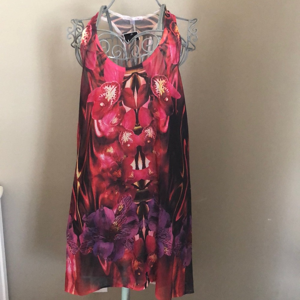 Floral Pink & Purple Racerback Swim Coverup Dress